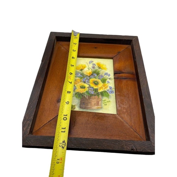 Country Flowers Original Art Painting Handmade Wood Frame Floral Vtg 12x10 - Picture 10 of 13